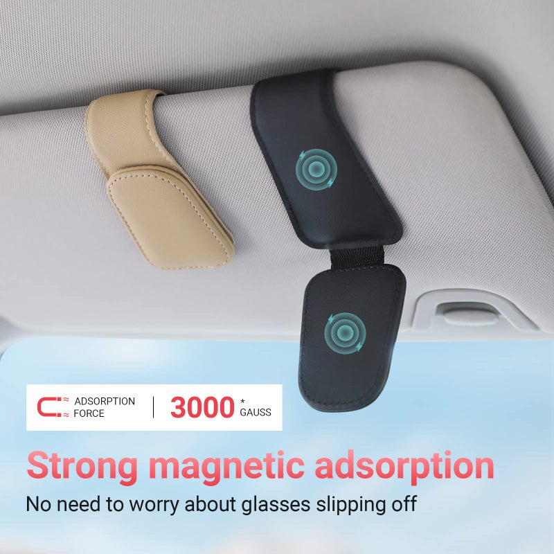 KanSmart Sunglass Holder for Car Visor Sunglasses Clip Magnetic Leather Glasses Eyeglass Holder Truck Car Interior Accessories Universal for Woman Man -Beige - Image 5